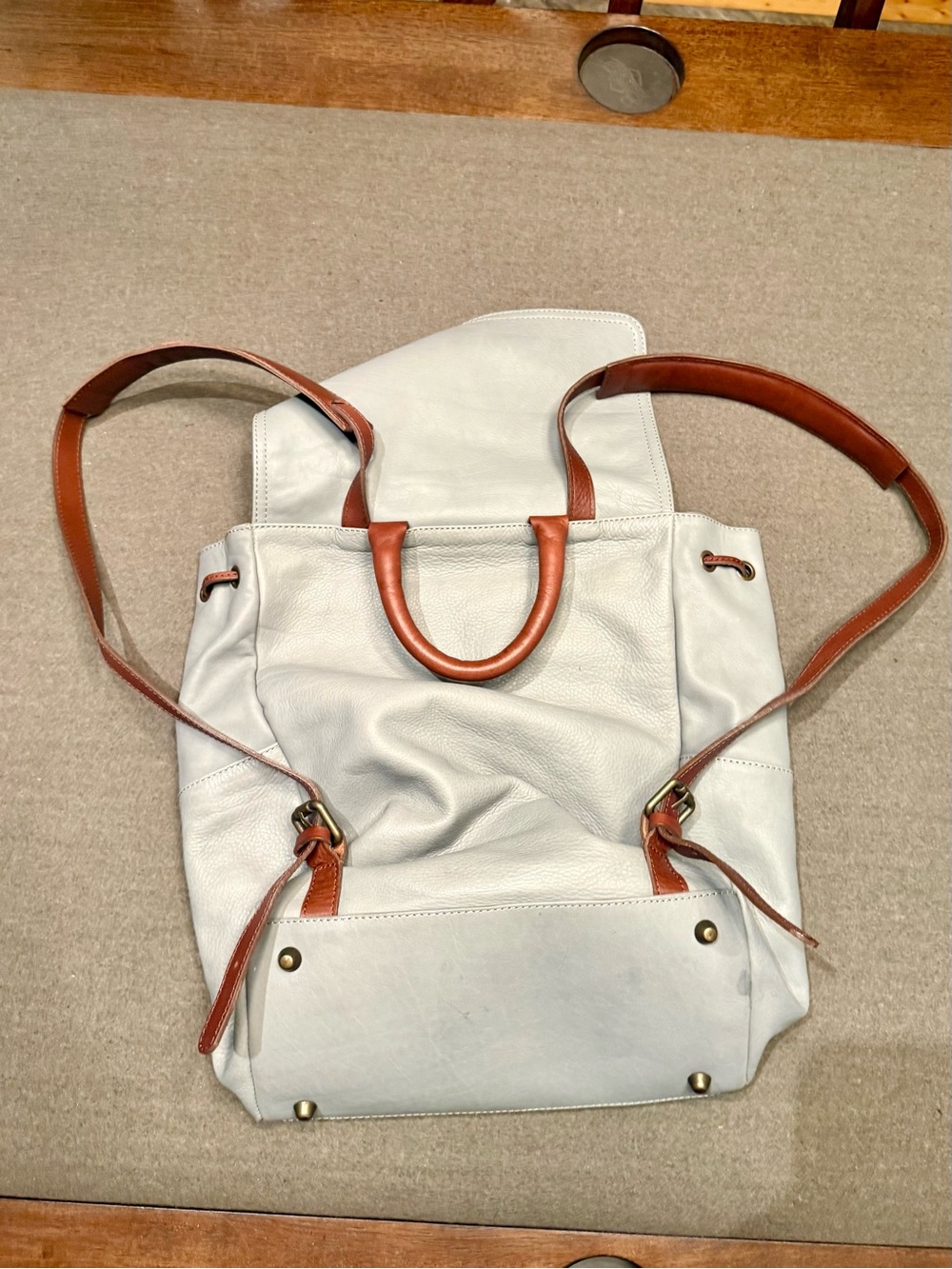 Sundance Leather Backpack in Light Gray with Tan Accents - Picture 6 of 10